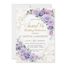 Rosas de Lavanda Lilás Roxo-Quadrado Doce 16 Anive