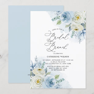 Convites Rosas de maré azul e marfim Brunch