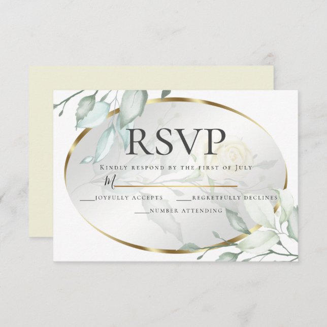 Convites Rosas de marfim amarelo pálido RSVP de Casamento (Frente/Verso)