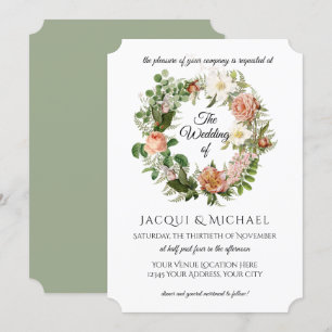 Convites Rosas de marfim com o casamento de Fern Wreath