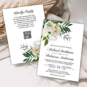 Convites Rosas de Marfim Floral Botânico Código QR Casament