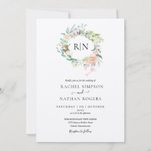 Convites Rosas de Monograma Rústico Kraft para Casamento Fl