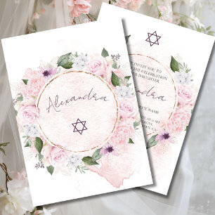 Convites Rosas de Naming de Bebê Judaica Rosa