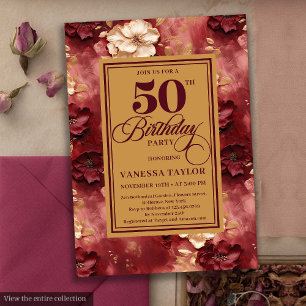 Convites Rosas de ouro de borboleta brilhante 50 anos