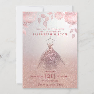 Convites rosas de ouro rosa moderno Vestido brilhante doce 