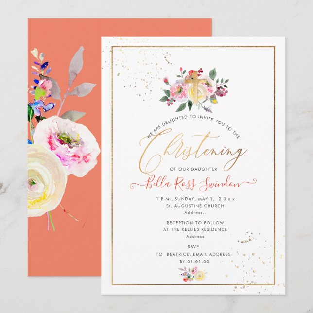 Convites Rosas de Pastas PixDezines para Aquarelas, Amarelo (Frente/Verso)