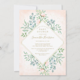 Convites Rosas de Pêssego de Aquarela Chá de fraldas Floral