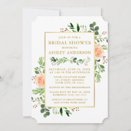 Convites Rosas de Pêssego de Aquarela Chá de panela Dourado