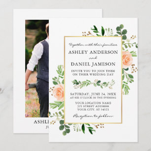 Convites Rosas De Pêssego De Watercolor Greenery Casamento