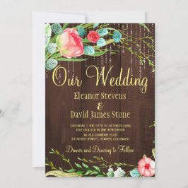 Convites Rosas de pinceladas de corda-russa luzes do celeir