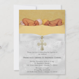 Convites Rosas de prata batismo com foto