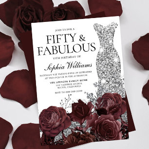 Convites Rosas de Prata Burgundy 50ª Festa de aniversário