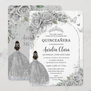 Convites Rosas De Prata Quinceanera Floral Doce 16 Aniversá