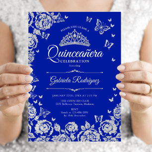 Convites Rosas de Prata Real Borboletas Quinceanera