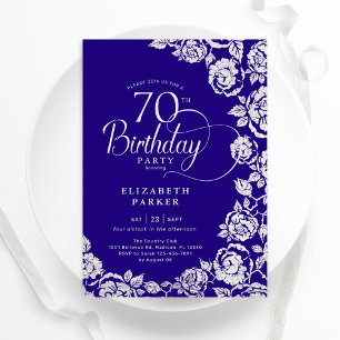 Convites Rosas de Prata Roxo de Aniversário Elegante 70
