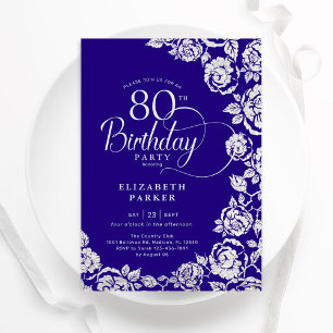 Convites Rosas de Prata Roxo de Aniversário Elegante 80