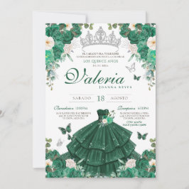 Convites Rosas de Prata Verde Princesa Elegante Quinceanera
