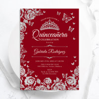 Rosas de Prata Vermelha Borboletas Quinceanera