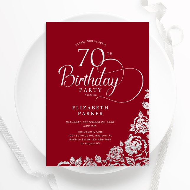 Convites Rosas de Prata Vermelha de Aniversário com 70 simp (Criador carregado)