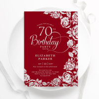 Rosas de Prata Vermelha Elegante 70 Birthday