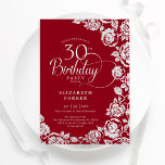 Convites Rosas de Prata Vermelha Elegante aniversário de 30<br><div class="desc">Convite de festas floral de prata vermelha. Design elegante com rosas, folha de falso prata e letra de script de tipografia. A Trendy convida o cartão perfeito para uma festa de na moda. Pode ser personalizado para qualquer idade. Personalize com seus próprios detalhes. Impressos convites Zazzle ou modelo de impressão...</div>