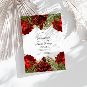 Convites Rosas de Quinceañera, vermelho e Dourado