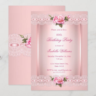 Convites Rosas de renda rosa Floral noivado Aniversário