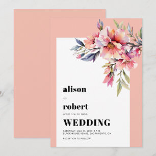Convites Rosas de rododendro rosa pêssego casamento verde s