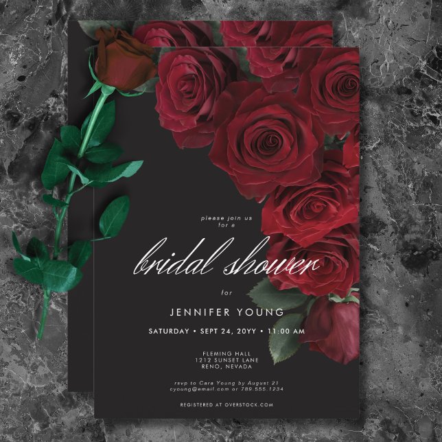 Convites Rosas de sangue legante Chá de panela floral (Elegant Moody Blood Roses Floral Bridal Shower Invitation)