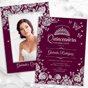 Convites Rosas de Silver da Borgonha Foto de Quinceanera