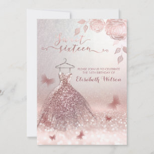 Convites Rosas de vestimenta de ouro-Rosa romântico Invitat