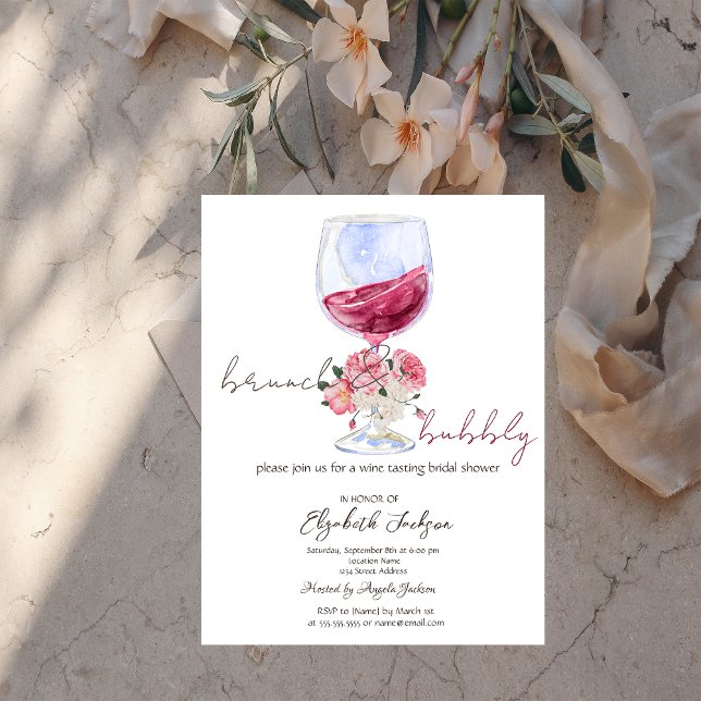 Convites Rosas de Vinho Brilho Gotas Brunch Bolha (Criador carregado)