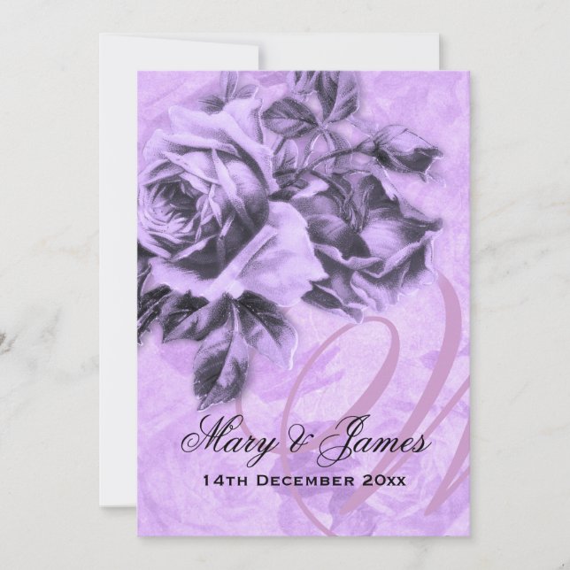 Convites Rosas de Vintage Elegante 5x7 Roxo (Frente)