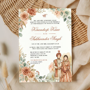 Convites Rosas de Watercolor de Laranja de Pêssego Floral C