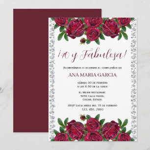 Convites Rosas & Diamantes Feminino 40º Aniversário Espanho