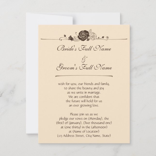 Convites Rosas do creme e de café (Frente)