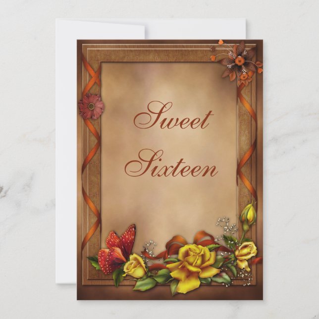 Convites Rosas & doce elegantes 16 da borboleta (Frente)