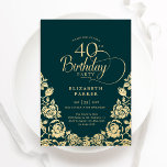 Convites Rosas Dourada aniversário de 40 anos Emerald Green<br><div class="desc">Convite de festas elegante aniversário de 40 anos de ouro verde-esmeralda. Design clássico com rosas, folha de ouro falsa e letra de script de tipografia. A Trendy convida o cartão perfeito para uma festa de na moda. Personalize com seus próprios detalhes. Pode ser personalizado para qualquer idade. Impressos convites Zazzle...</div>