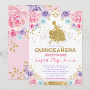 Convites Rosas Douradas, cor-de-rosa, Princesa Quinceañera