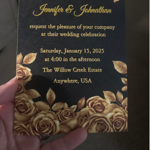 Convites Rosas Douradas Fundo Personalizado Casamento