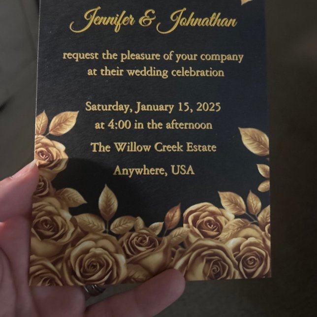 Convites Rosas Douradas Fundo Personalizado Casamento (Criador carregado)