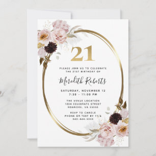 Convites Rosas Douradas Metálicas para Festa Floral de 21 A