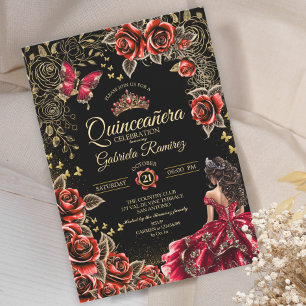 Convites Rosas Douradas Vermelhas e Pretas Tiara Quinceañer