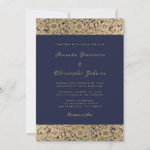 Rosas Dourado Floral Azul Marinho Elegante Casamen