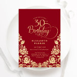 Convites Rosas Dourados aniversário de 30 anos<br><div class="desc">Convite de festas aniversário de 30 anos de ouro vermelho elegante. Design clássico com rosas, folha de ouro falsa e letra de script de tipografia. A Trendy convida o cartão perfeito para uma festa de na moda. Personalize com seus próprios detalhes. Pode ser personalizado para qualquer idade. Impressos convites Zazzle...</div>