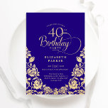 Convites Rosas Dourados aniversário de 40 anos púrpura<br><div class="desc">Convite de festas aniversário de 40 anos elegante de ouro roxo. Design clássico com rosas, folha de ouro falsa e letra de script de tipografia. A Trendy convida o cartão perfeito para uma festa de na moda. Personalize com seus próprios detalhes. Pode ser personalizado para qualquer idade. Impressos convites Zazzle...</div>