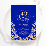 Convites Rosas Dourados aniversário de 40 anos Royal Blue<br><div class="desc">Convite de festas aniversário de 40 anos de ouro azul-real elegante. Design clássico com rosas, folha de ouro falsa e letra de script de tipografia. A Trendy convida o cartão perfeito para uma festa de na moda. Personalize com seus próprios detalhes. Pode ser personalizado para qualquer idade. Impressos convites Zazzle...</div>