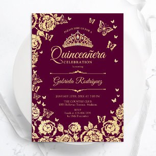 Convites Rosas Dourados Borboletas Quinceanera