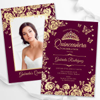 Rosas Dourados Borboletas Quinceanera Foto