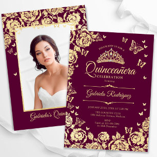 Convites Rosas Dourados Borboletas Quinceanera Foto